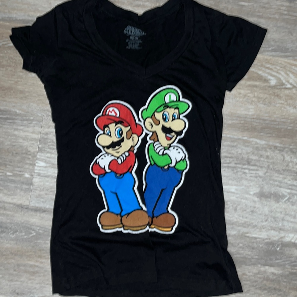 Mario Brothers Black Tee Medium 7-9